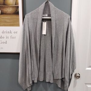 Calvin Klein Gray Sweater|Poncho Metallic Ribbed Open Front